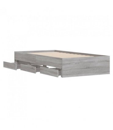 vidaXL Bed Frame with Drawers without Mattress Grey Sonoma 75x190 cm Small Single — Size: 75 x 190 cm