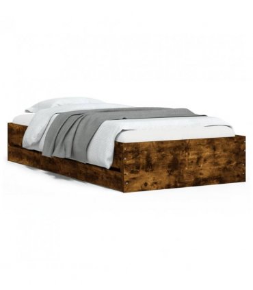vidaXL Bed Frame with Drawers Smoked Oak 100x200 cm Engineered Wood — Size: 100 x 200 cm