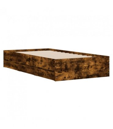 vidaXL Bed Frame with Drawers Smoked Oak 100x200 cm Engineered Wood — Size: 100 x 200 cm