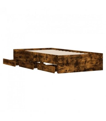 vidaXL Bed Frame with Drawers Smoked Oak 100x200 cm Engineered Wood — Size: 100 x 200 cm