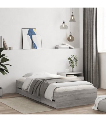 vidaXL Bed Frame with Drawers without Mattress Grey Sonoma 90x200 cm — Size: 90 x 200 cm