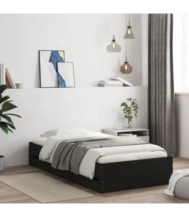 vidaXL Bed Frame with Drawers without Mattress Black 90x200 cm — Size: 90 x 200 cm