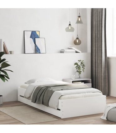 vidaXL Bed Frame with Drawers without Mattress White 75x190 cm Small Single — Size: 75 x 190 cm