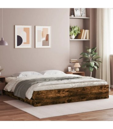 vidaXL Bed Frame with Drawers without Mattress Smoked Oak 160x200 cm — Size: 160 x 200 cm