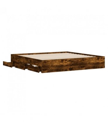 vidaXL Bed Frame with Drawers without Mattress Smoked Oak 160x200 cm — Size: 160 x 200 cm