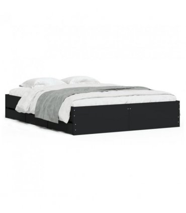 vidaXL Bed Frame with Drawers without Mattress Black 150x200 cm King Size — Size: 150 x 200 cm