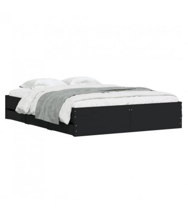 vidaXL Bed Frame with Drawers without Mattress Black 150x200 cm King Size — Size: 150 x 200 cm