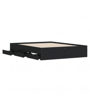 vidaXL Bed Frame with Drawers without Mattress Black 150x200 cm King Size — Size: 150 x 200 cm