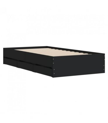 vidaXL Bed Frame with Drawers without Mattress Black 75x190 cm Small Single — Size: 75 x 190 cm