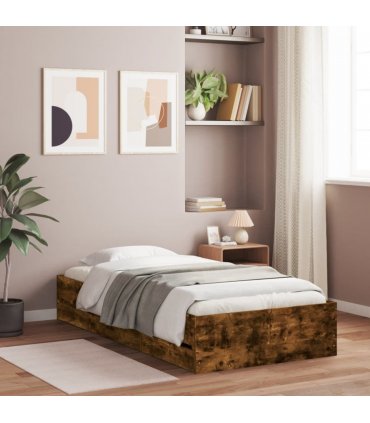vidaXL Bed Frame with Drawers without Mattress Smoked Oak 90x190 cm Single — Size: 90 x 190 cm
