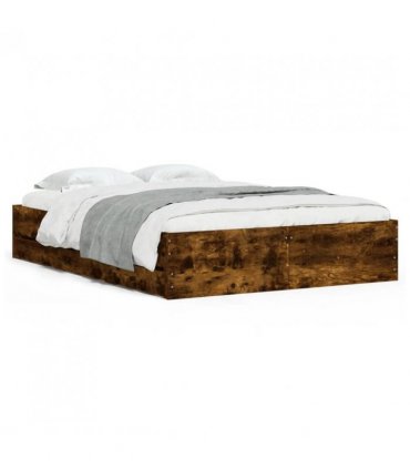 vidaXL Bed Frame with Drawers without Mattress Smoked Oak 120x190 cm Small Double — Size: 120 x 190 cm