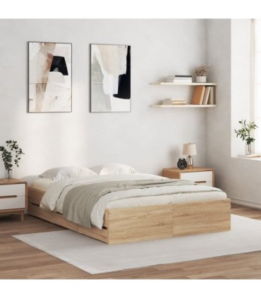 vidaXL Bed Frame with Drawers without Mattress Sonoma Oak 135x190 cm Double — Size: 135 x 190 cm
