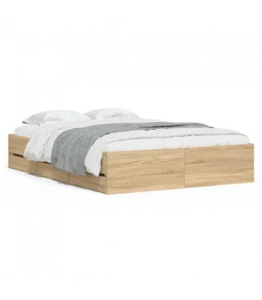 vidaXL Bed Frame with Drawers without Mattress Sonoma Oak 135x190 cm Double — Size: 135 x 190 cm