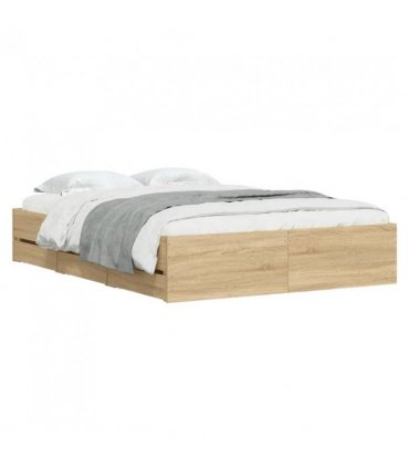 vidaXL Bed Frame with Drawers without Mattress Sonoma Oak 135x190 cm Double — Size: 135 x 190 cm