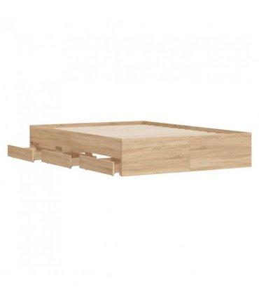 vidaXL Bed Frame with Drawers without Mattress Sonoma Oak 135x190 cm Double — Size: 135 x 190 cm