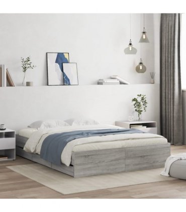 vidaXL Bed Frame with Drawers without Mattress Grey Sonoma 140x200 cm — Size: 140 x 200 cm