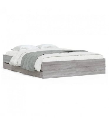 vidaXL Bed Frame with Drawers without Mattress Grey Sonoma 140x200 cm — Size: 140 x 200 cm