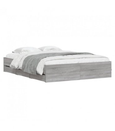 vidaXL Bed Frame with Drawers without Mattress Grey Sonoma 140x200 cm — Size: 140 x 200 cm