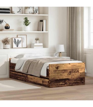 vidaXL Bed Frame with Drawer Old Wood 90 x 190 cm Solid Pine Wood