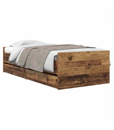 vidaXL Bed Frame with Drawer Old Wood 90 x 190 cm Solid Pine Wood