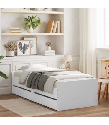 vidaXL Bed Frame | White | Engineered wood, Plywood | Single | Bed Frame — Size: 90 x 190 cm