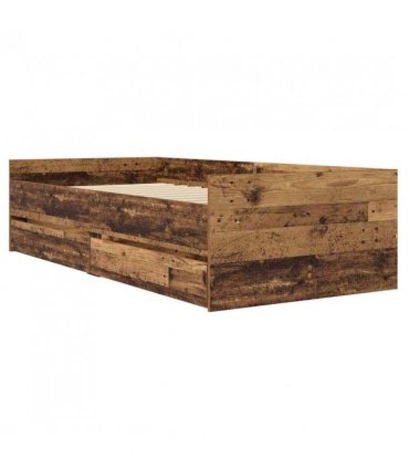 vidaXL Bed Frame with Drawer Old Wood 90 x 200 cm Solid Pine Wood