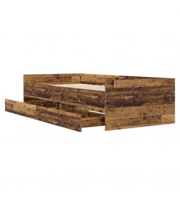 vidaXL Bed Frame with Drawer Old Wood 90 x 200 cm Solid Pine Wood