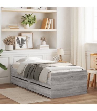 vidaXL Bed Frame | Grey Sonoma | Engineered wood | Single | Bed Frame — Size: 100 x 200 cm