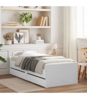 vidaXL Bed Frame with Drawers without Mattress White 100x200 cm — Size: 100 x 200 cm