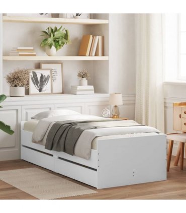 vidaXL Bed Frame with Drawers without Mattress White 100x200 cm — Size: 100 x 200 cm