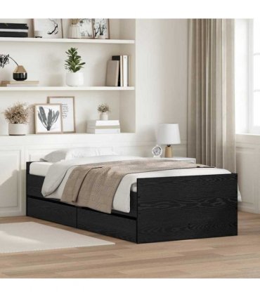 vidaXL Bed Frame with Drawer Black Oak 100 x 200 cm Solid Pine Wood