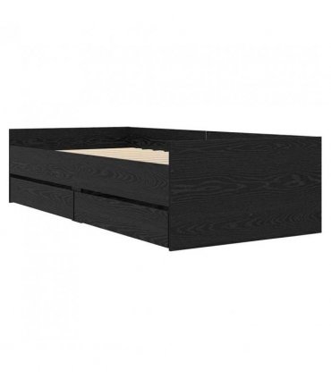 vidaXL Bed Frame with Drawer Black Oak 100 x 200 cm Solid Pine Wood