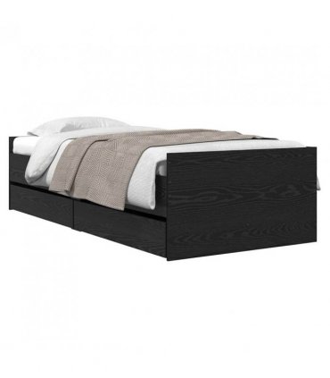 vidaXL Bed Frame with Drawer Black Oak 100 x 200 cm Solid Pine Wood