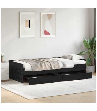 vidaXL Bed Frame with Drawer Black Oak 100 x 200 cm Solid Pine Wood