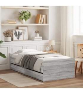 vidaXL Bed Frame with Drawers without Mattress Grey Sonoma 90x190 cm Single — Size: 90 x 190 cm — V0671976924