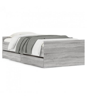 vidaXL Bed Frame with Drawers without Mattress Grey Sonoma 90x190 cm Single — Size: 90 x 190 cm — V0671976924