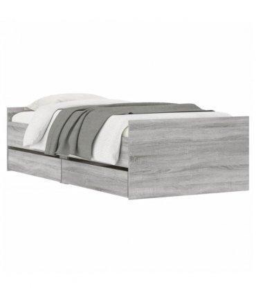vidaXL Bed Frame with Drawers without Mattress Grey Sonoma 90x190 cm Single — Size: 90 x 190 cm — V0671976924