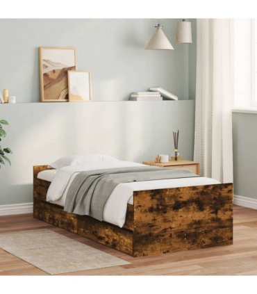 vidaXL Bed Frame without Mattress Smoked Oak 75x190 cm Small Single Small Single — Size: 75 x 190 cm — V0671976940