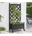 vidaXL Planter with Trellis and Wheels Black Solid Wood Fir — Size: 55 x 29.5 x 117.5 cm, Model: with trellis & wheels