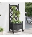vidaXL Planter with Trellis and Wheels Black Solid Wood Fir — Size: 40 x 30 x 97.5 cm, Model: with trellis & wheels