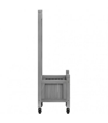 vidaXL Planter with Trellis and Wheels Grey Solid Wood Fir — Size: 40 x 30 x 97.5 cm, Model: with trellis & wheels