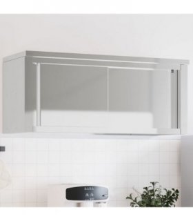 vidaXL Kitchen Wall Cabinet with Sliding Doors Stainless Steel — Size: 110 x 40 x 46 cm (with door)