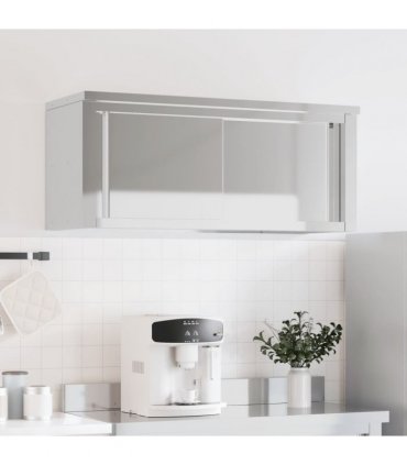 vidaXL Kitchen Wall Cabinet with Sliding Doors Stainless Steel — Size: 110 x 40 x 46 cm (with door)