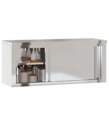 vidaXL Kitchen Wall Cabinet with Sliding Doors Stainless Steel — Size: 110 x 40 x 46 cm (with door)