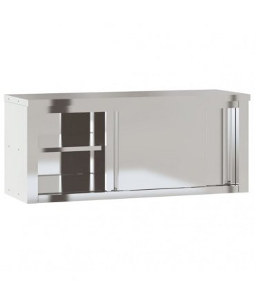 vidaXL Kitchen Wall Cabinet with Sliding Doors Stainless Steel — Size: 110 x 40 x 46 cm (with door)