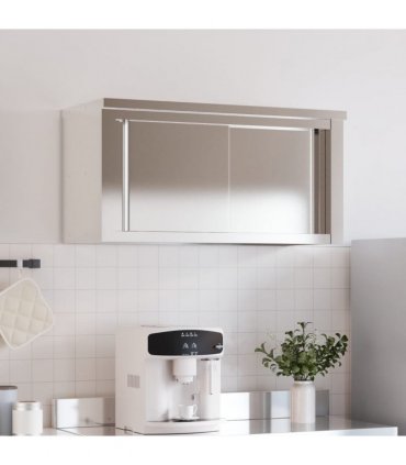 vidaXL Kitchen Wall Cabinet with Sliding Doors Stainless Steel — Size: 92 x 40 x 46 cm (with door)