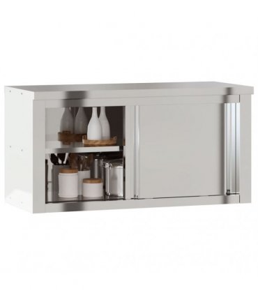 vidaXL Kitchen Wall Cabinet with Sliding Doors Stainless Steel — Size: 92 x 40 x 46 cm (with door)