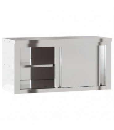 vidaXL Kitchen Wall Cabinet with Sliding Doors Stainless Steel — Size: 92 x 40 x 46 cm (with door)