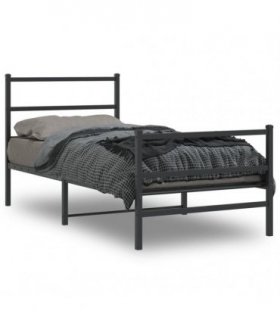 vidaXL Metal Bed Frame without Mattress with Footboard Black 90x200cm — Size: 90 x 200 cm, Model: with headboard & footboard