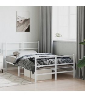 vidaXL Metal Bed Frame without Mattress with Footboard White 120x200cm — Size: 120 x 200 cm, Model: with headboard & footboard